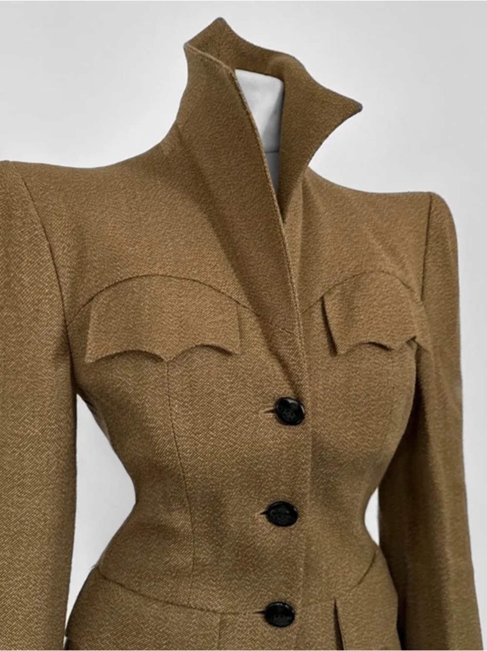 Structured Fitted Blazer and Skirt Set in Olive Brown - Picture 2 of 14